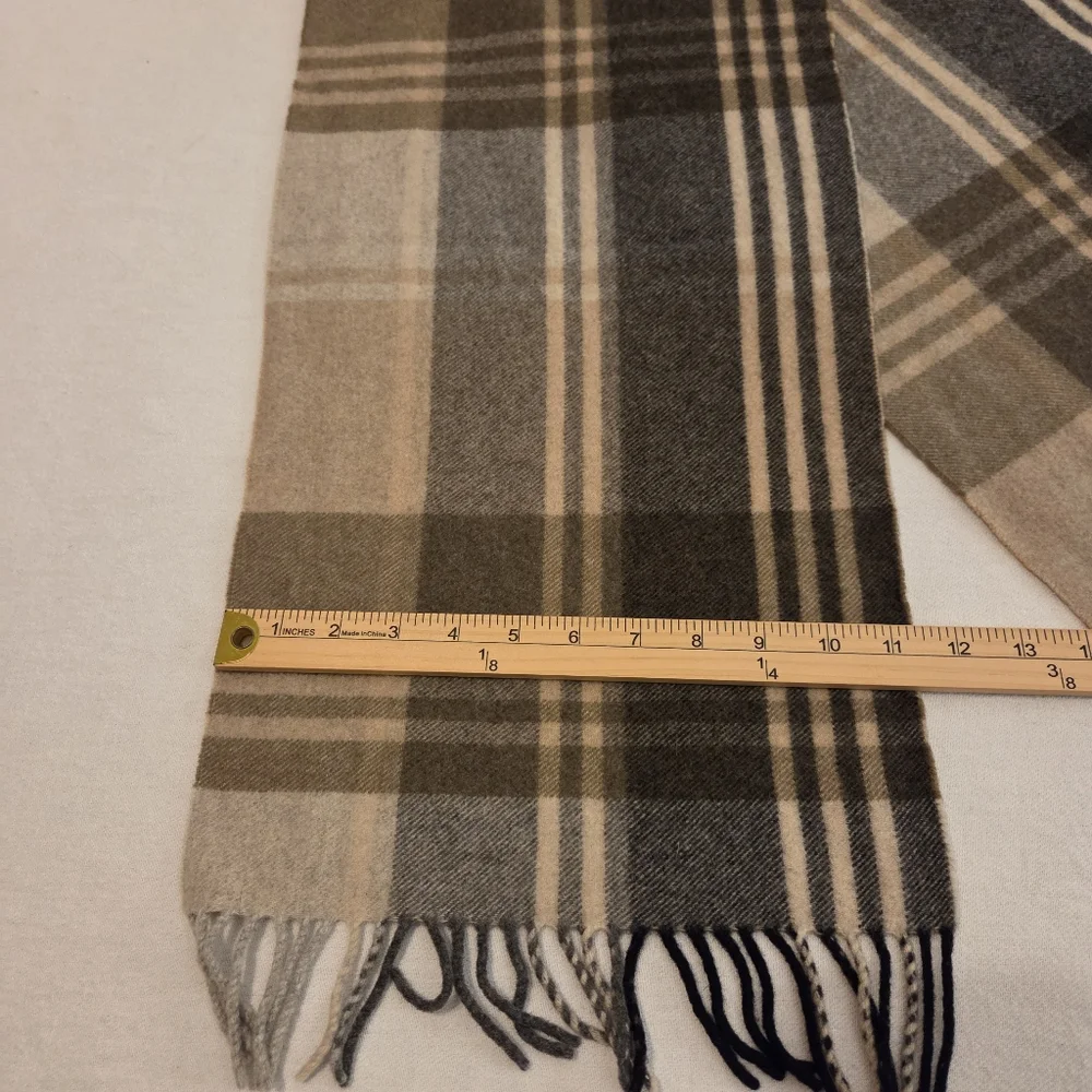 JoS.A.Banks Nuetral Tone Tartan Plaid 100% Cashmere Fringed Scarf Men's OS‎